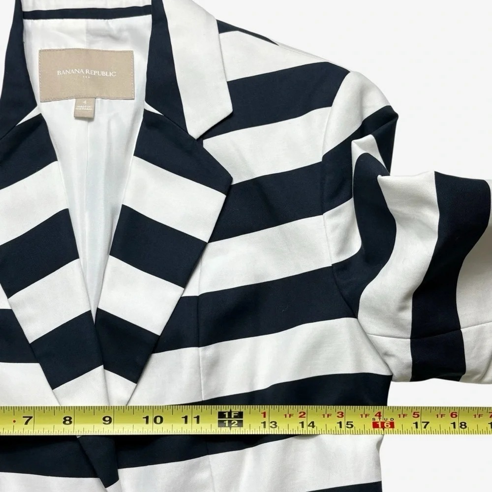 Banana Republic Striped Blazer 4 Navy White 3/4 Sleeve Nautical Preppy Career - Picture 8 of 12